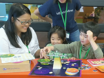A family testing an early iCalm Galaxy game prototype